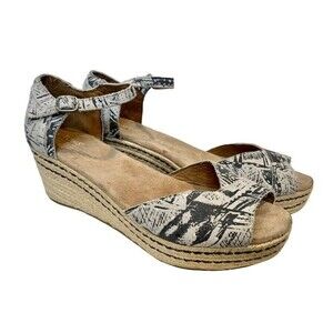 Toms Boho Batik Canvas Peep Toe Jute Wedge Sandal size 9.5 NWOT